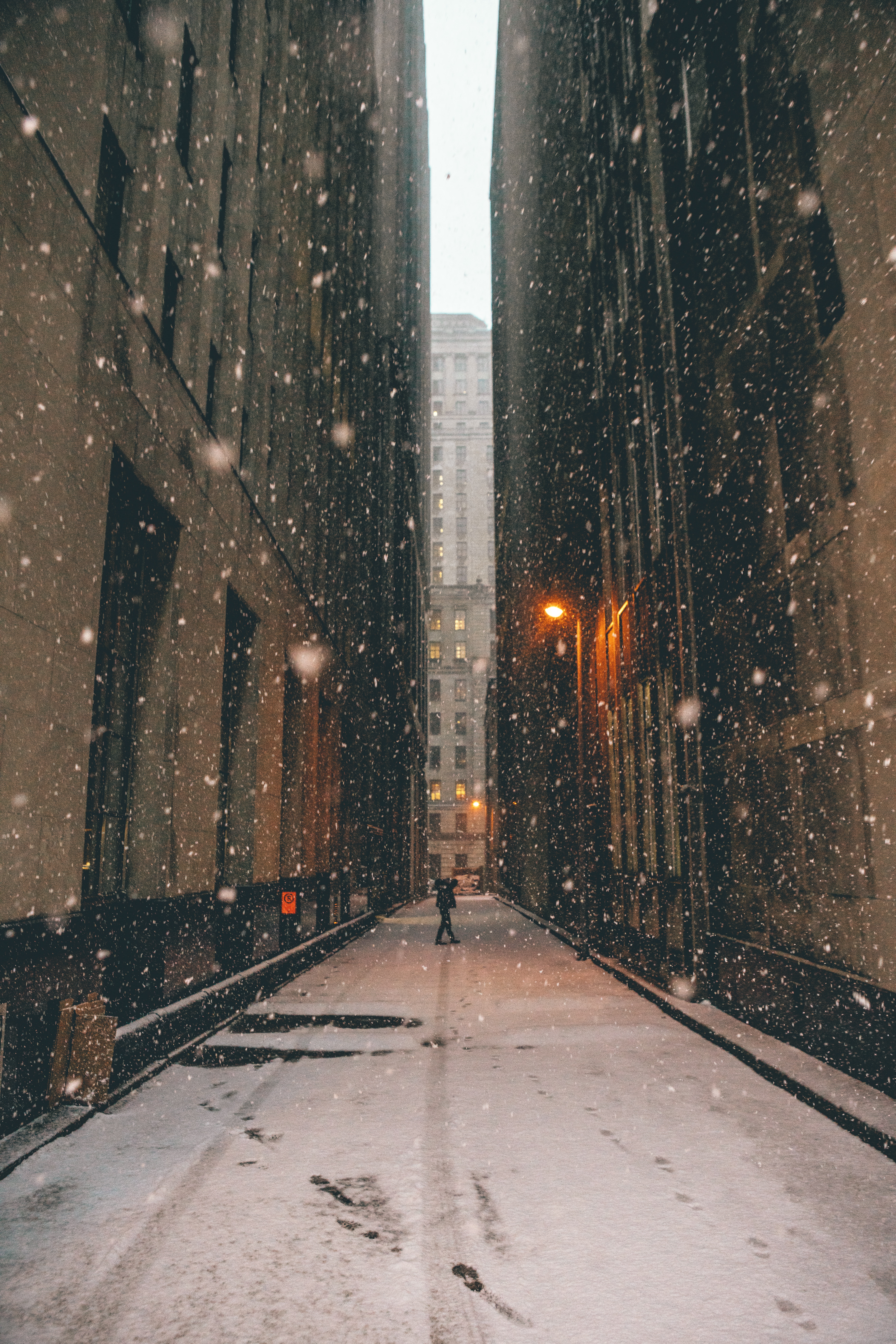 Snow falling in City