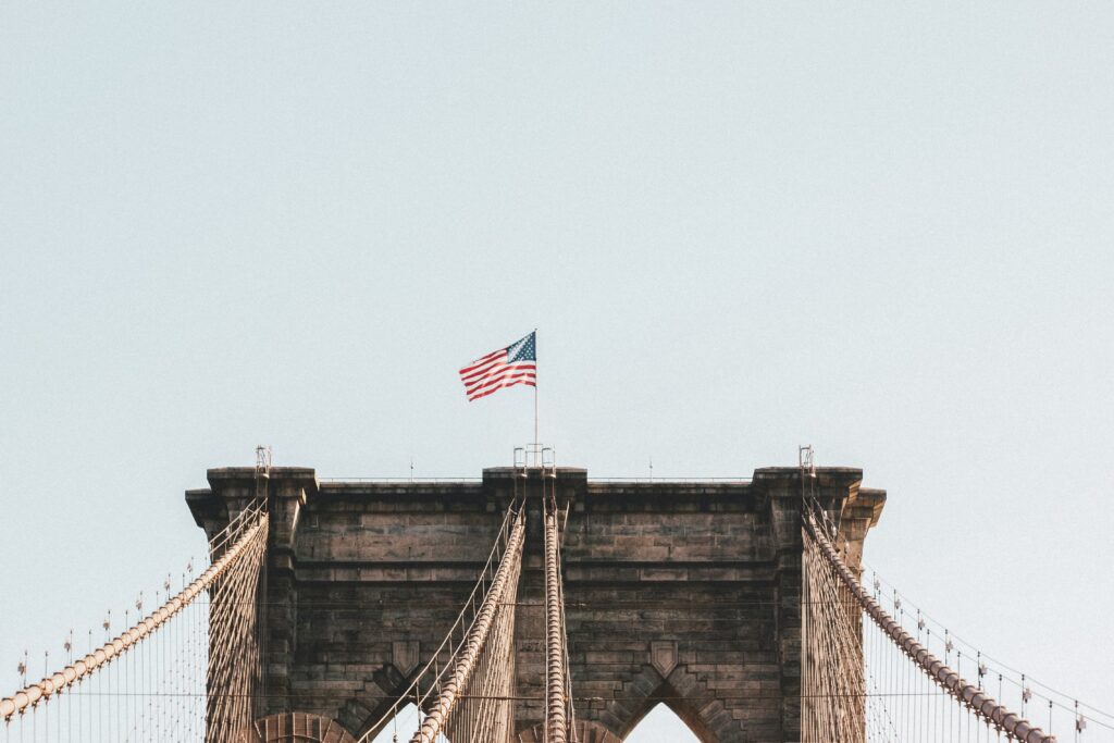 Bridge with American flag