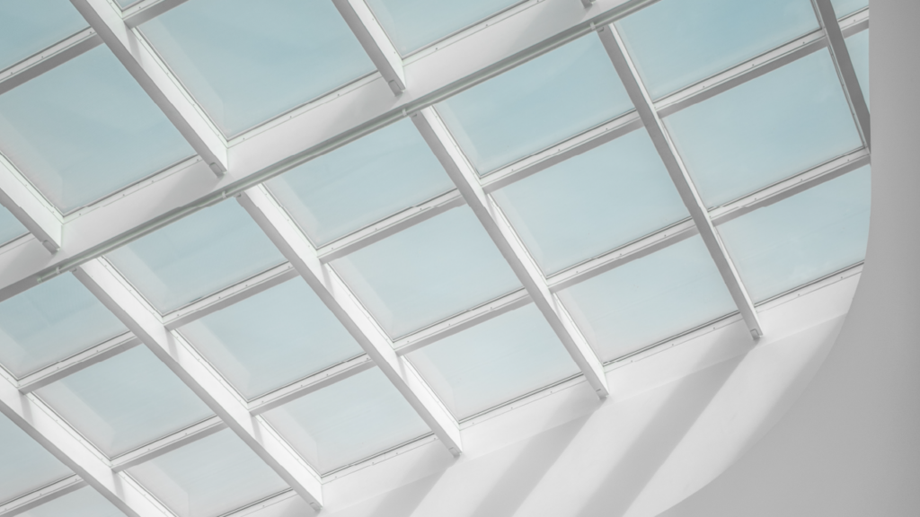 Large ceiling window with blue sky