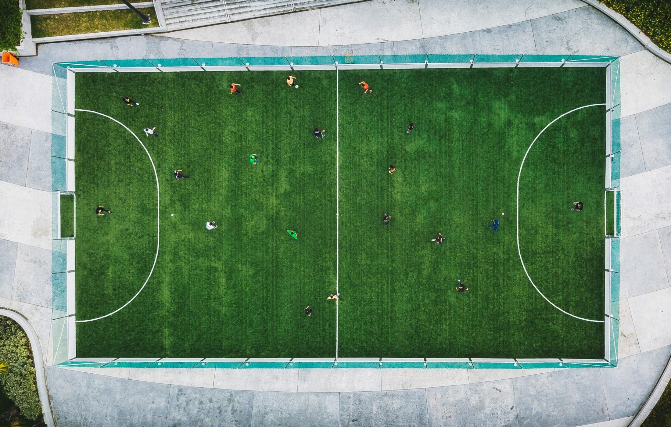 Green soccer field from above